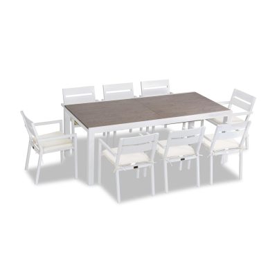 Calm Bay 9 Pc Extendable Dining Set in White/Barnwood/Canvas Natural by Lakeview