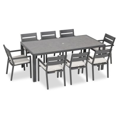 Calm Bay 9 Pc Rectangular Dining Set in Slate/Canvas Natural by Lakeview