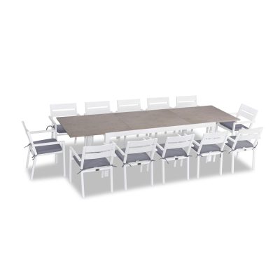 Calm Bay 13 Pc Extendable Dining Set in White/Barnwood/Canvas Charcoal by Lakeview