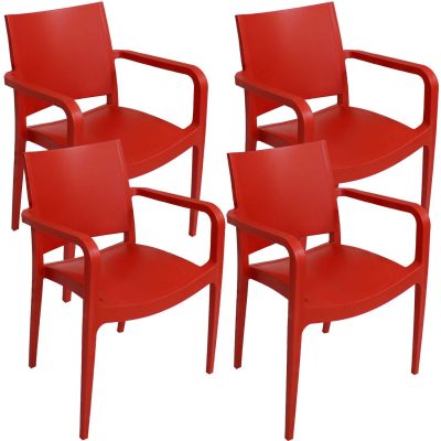 Ultimate Patio Madison Bay Plastic Dining Armchair – Set of 4 – Red