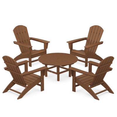 POLYWOOD Nautical 5-Piece Adirondack Chair Conversation Set – Teak