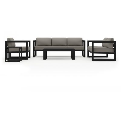 Misty Cove 5 Pc Aluminum Sofa Set in Black W/ Canvas Charcoal Cushions By Lakeview