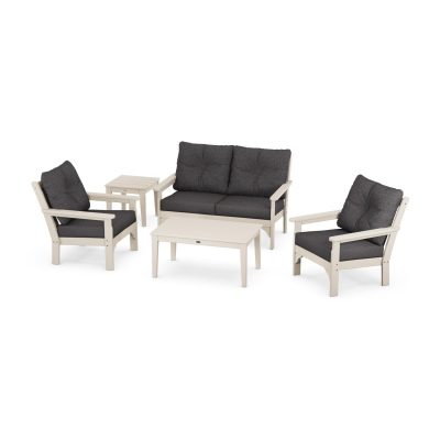 POLYWOOD Vineyard 5-Piece Deep Seating Set w/ Loveseat – Sand / Ash Charcoal