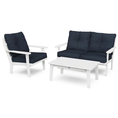 POLYWOOD Lakeside 3-Piece Deep Seating Set – White / Marine Indigo