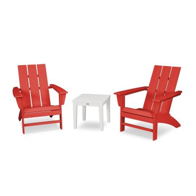 POLYWOOD Modern 3-Piece Adirondack Set – Sunset Red / White