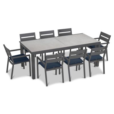 Calm Bay 9 Pc Extendable Dining Set in Slate/Concrete/Spectrum Indigo by Lakeview