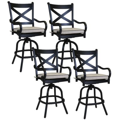 Monterey 4 Piece Aluminum Patio Bar Stool Set W/ Sunbrella Frequency Sand Cushions By Sunset West