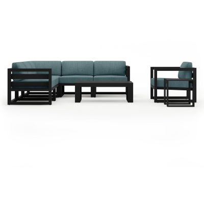 Misty Cove 8 Pc Aluminum Sectional Set in Black W/ Cast Lagoon Cushions By Lakeview