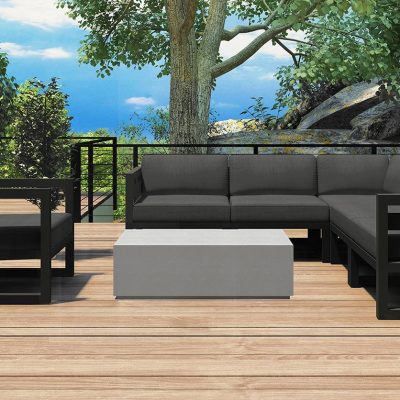 Misty Cove 7 Pc Aluminum Sectional Set in Slate W/ Canvas Charcoal Cushions & Long Coffee Table By Lakeview