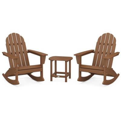 POLYWOOD Vineyard 3-Piece Adirondack Rocking Chair Set with South Beach 18-Inch Side Table in Teak