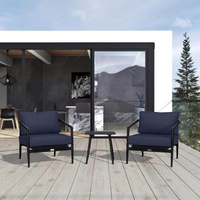 Midnight Cove 3 Pc Aluminum Club Chair Seating Set in Black/Carbon/Spectrum Indigo By Lakeview Outdoor Designs