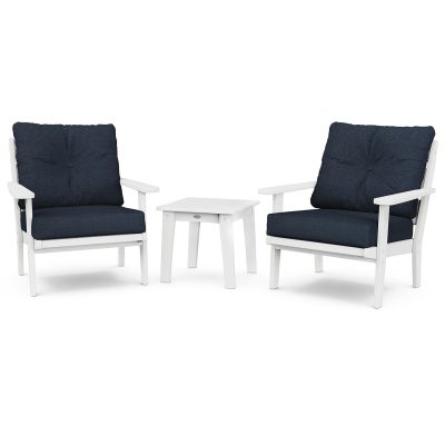 POLYWOOD Lakeside 3-Piece Deep Seating Chair Set – White / Marine Indigo