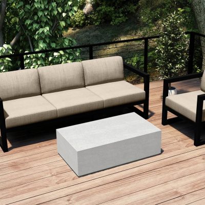 Misty Cove 3 Pc Aluminum Sofa Set in Black W/ Canvas Flax Cushions & Long Coffee Table By Lakeview