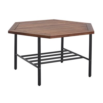 Ultimate Patio Land Bay 35 X 30 Inch Hexagonal Acacia & Steel Patio Coffee Table – Dark Brown