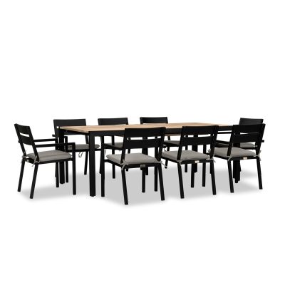 Calm Bay Communal 9 Pc Extendable Reclaimed Teak Dining Set in Black/Canvas Charcoal by Lakeview