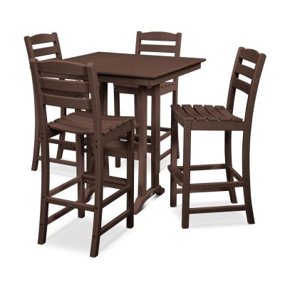 POLYWOOD La Casa Cafe 5-Piece Farmhouse Trestle Bar Set – Mahogany