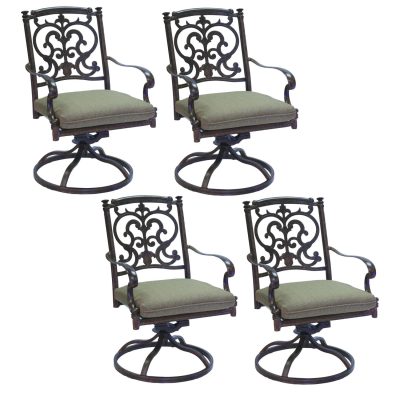 Darlee Santa Barbara 4 Piece Cast Aluminum Patio Swivel Rocker Dining Chair Set W/ Sesame Cushions