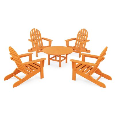 POLYWOOD Classic Folding Adirondack 5-Piece Conversation Group – Tangerine