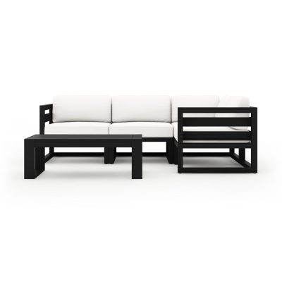 Misty Cove 5 Pc Aluminum Sectional Set in Black W/ Canvas Natural Cushions & Portal Coffee Table By Lakeview