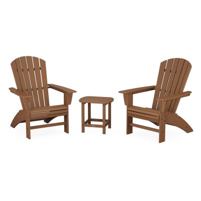 POLYWOOD Nautical 3-Piece Curveback Adirondack Set – Teak