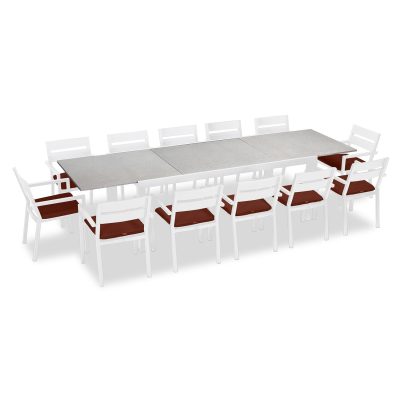 Calm Bay 13 Pc Extendable Dining Set in White/Concrete/Canvas Henna by Lakeview