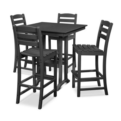 POLYWOOD La Casa Cafe 5-Piece Farmhouse Trestle Bar Set – Black