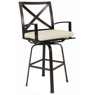 La Jolla Aluminum Patio Counter Height Swivel Bar Stool W/ Sunbrella Canvas Flax Cushion By Sunset West