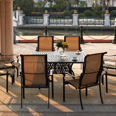 Darlee Monterey 9 Piece Cast Aluminum Sling Patio Dining Set W/ 60 Inch Square Table