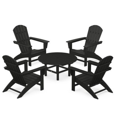 POLYWOOD Nautical 5-Piece Adirondack Chair Conversation Set – Black