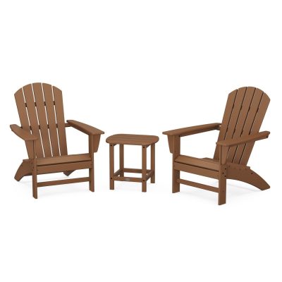 POLYWOOD Nautical 3-Piece Adirondack Set w/ South Beach 18-Inch Side Table – Teak