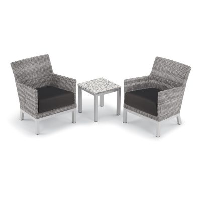 Argento 3 Piece Wicker Patio Conversation Set W/ Lite-Core Ash End Table & Jet Black Cushions By Oxford Garden