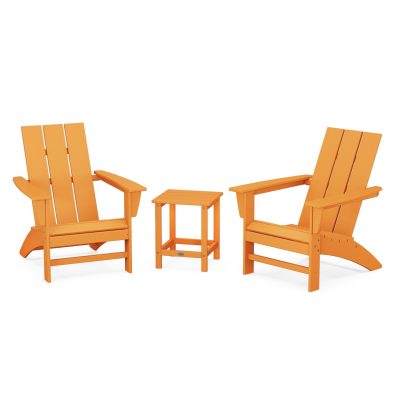 POLYWOOD Modern 3-Piece Adirondack Set w/ Long Island 18-Inch Side Table – Tangerine