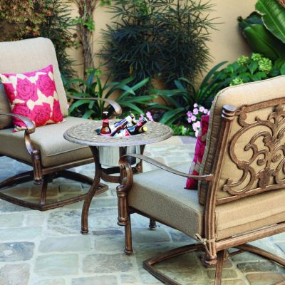 Darlee Santa Barbara 3 Piece Cast Aluminum Patio Conversation Seating Set – End Table With Ice Bucket Insert – Antique Bronze