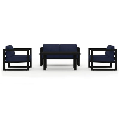 Misty Cove 4 Pc Aluminum Loveseat Set in Black W/ Spectrum Indigo Cushions By Lakeview