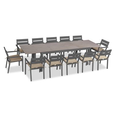 Calm Bay 13 Pc Extendable Dining Set in Slate/Barnwood/Heather Beige by Lakeview