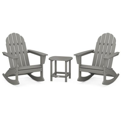 POLYWOOD Vineyard 3-Piece Adirondack Rocking Chair Set with South Beach 18-Inch Side Table in Slate Grey