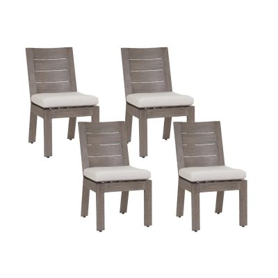 Laguna 4 Piece Aluminum Patio Dining Side Chair Set W/ Sunbrella Canvas Flax Cushions By Sunset West