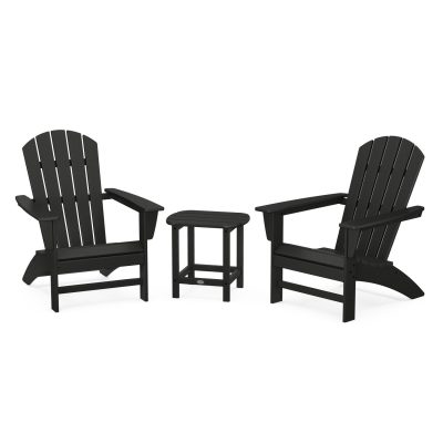 POLYWOOD Nautical 3-Piece Adirondack Set w/ South Beach 18-Inch Side Table – Black