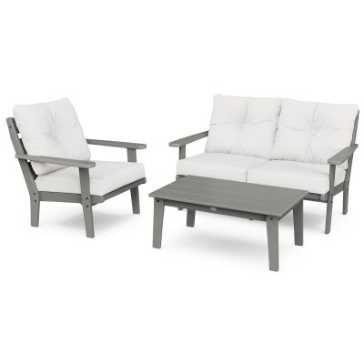 POLYWOOD Lakeside 3-Piece Deep Seating Set – Slate Grey / Natural Linen