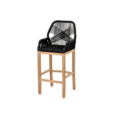 Breeze Olefin Rope & Teak Patio Bar Stool in Charcoal By Teak + Table