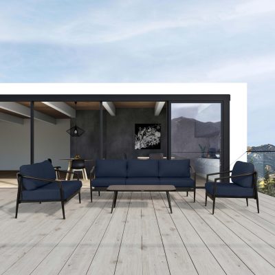 Midnight Cove 4 Pc Aluminum Sofa Loveseat Seating Set in Black/Carbon/Spectrum Indigo By Lakeview Outdoor Designs