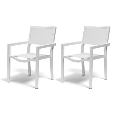 Sunset West Naples 2 Piece Aluminum Stackable Patio Sling Dining Chair Set W/ Phifertex Frost Slings