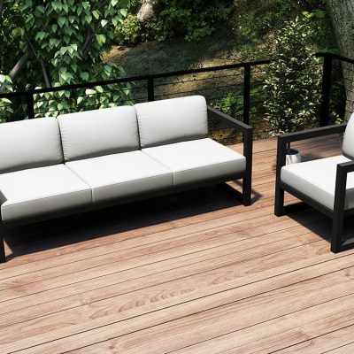 Misty Cove 2 Pc Aluminum Seating Set in Slate W/ Canvas Natural Cushions By Lakeview