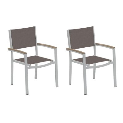 Travira 2 Pc Composite Sling & Aluminum Dining Chair W/ Vintage Tekwood Arm Caps in Flint/Cocoa By Oxford Garden