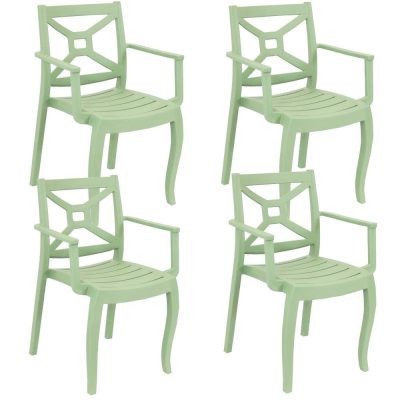 Ultimate Patio Plastic Outdoor Arm Chair – Set of 4 – Spring Green