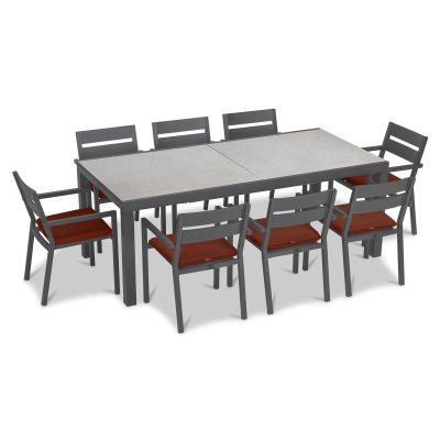 Calm Bay 9 Pc Extendable Dining Set in Slate/Concrete/Canvas Henna by Lakeview