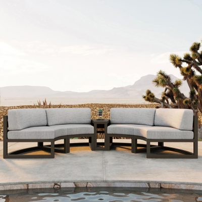 Misty Cove 3 Pc Aluminum Curve Loveseat Set in Slate W/ Cast Silver Cushions By Lakeview