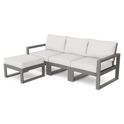 POLYWOOD EDGE 4-Piece Modular Deep Seating Set with Ottoman in Slate Grey / Natural Linen