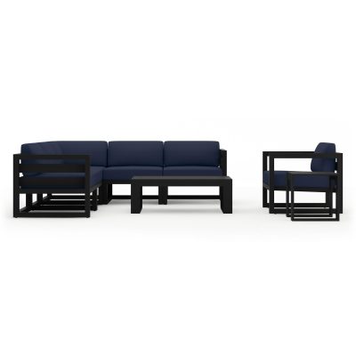 Misty Cove 8 Pc Aluminum Sectional Set in Black W/ Spectrum Indigo Cushions By Lakeview