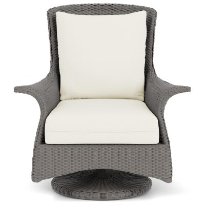 Mandalay Wicker Swivel Rockers Club Chair in Pewter/Sailcloth Salt By Lloyd Flanders